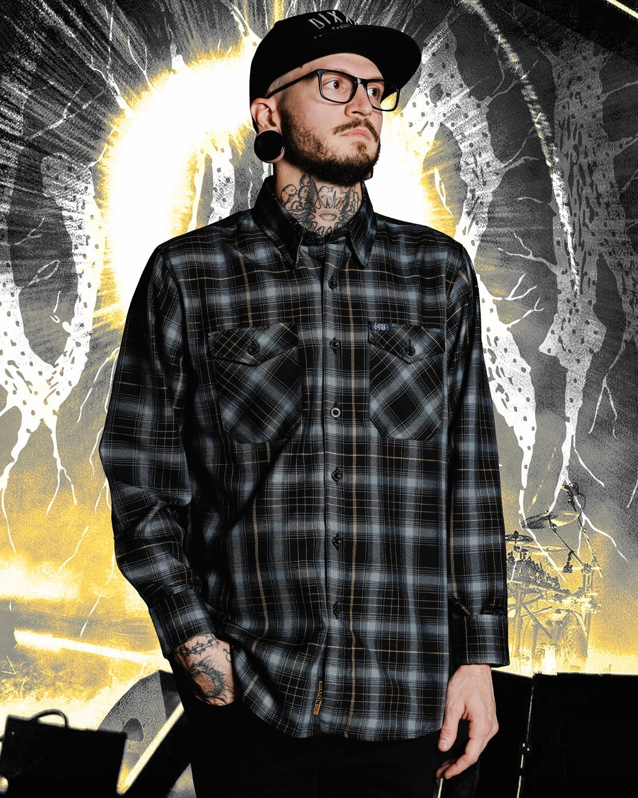 DIXXON Flannel x GOJIRA Men’s LARGE Collab Metal Band Plaid Button Shirt