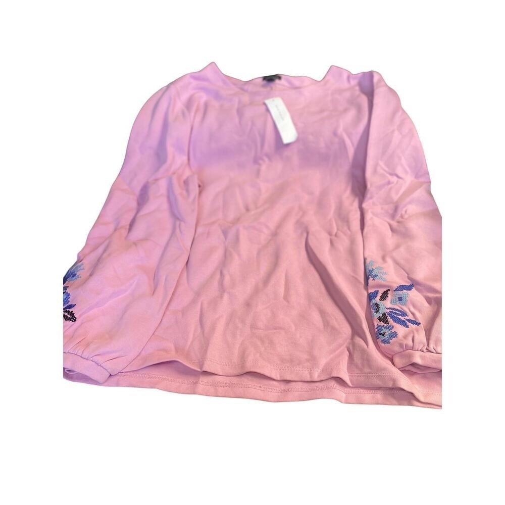 Ann Taylor Pink Embroidered Long Sleeve Top Women XL Cotton Blend New With Tags