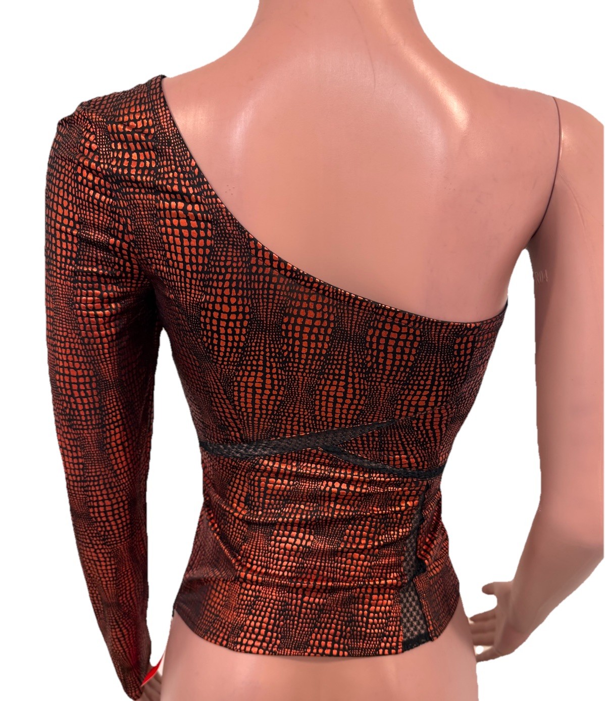 Y2K Baddie Black One Shoulder Fitted Going Out Top Edgy Mesh Inserts Pu Moto New