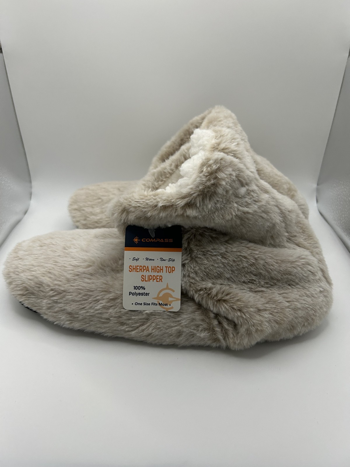 Compass Sherpa High Top Beige Bootie Slipper Super Soft One Size Fit Most