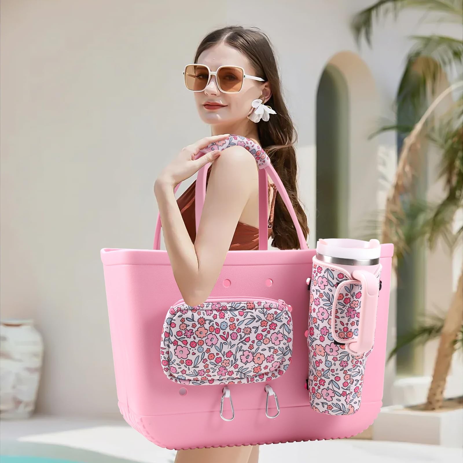 5PCS Organizer Holder for Bogg Bag, Accessories Bags, Pink Floral