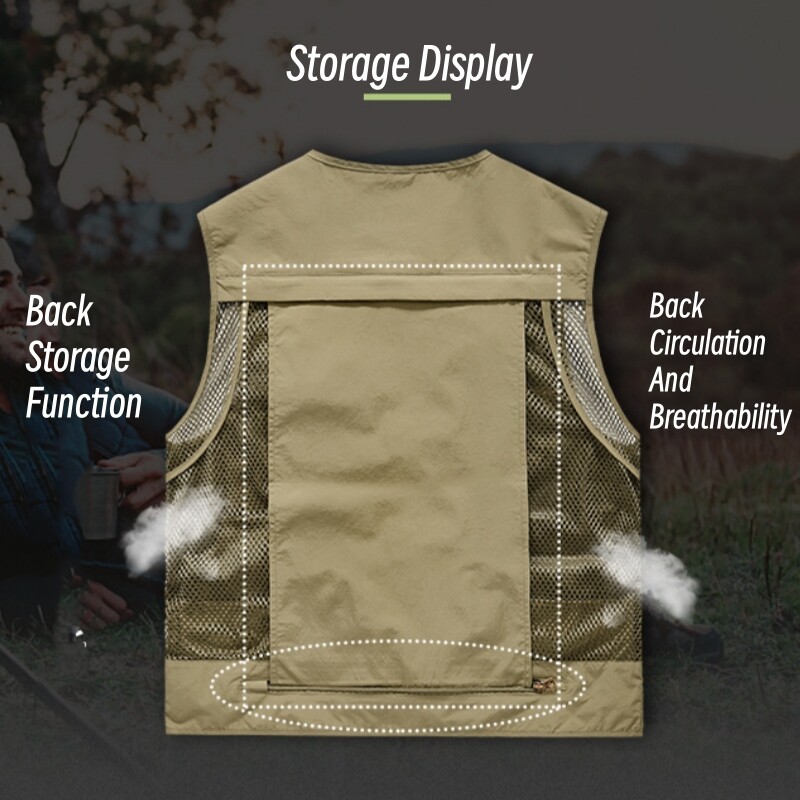 Mens Waistcoat Tops Cargo Multi Pocket Utility Vest Fishing Hiking Camping Gilet