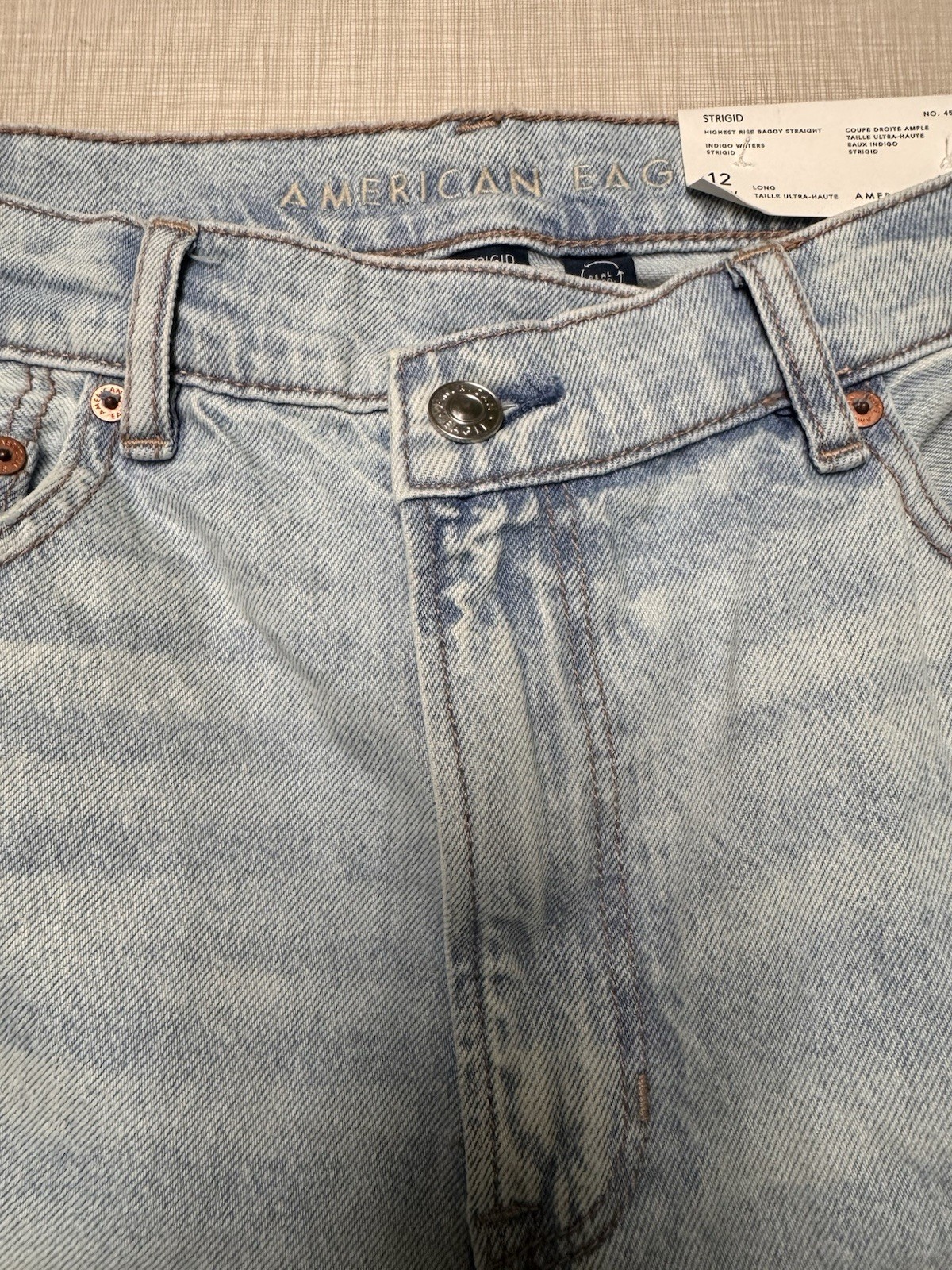 American Eagle Strigid Jeans Blue Indigo Water Highest Rise Baggy Straight 12L