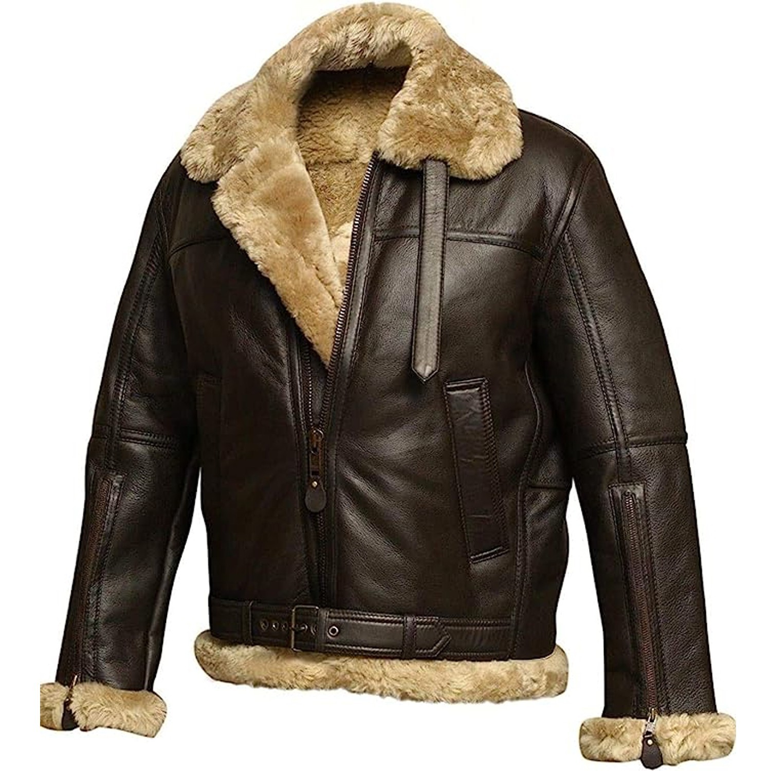 Men’s B3 Bomber Leather Jacket RAF Aviator WW2 Shearling Pilot Flying Coat