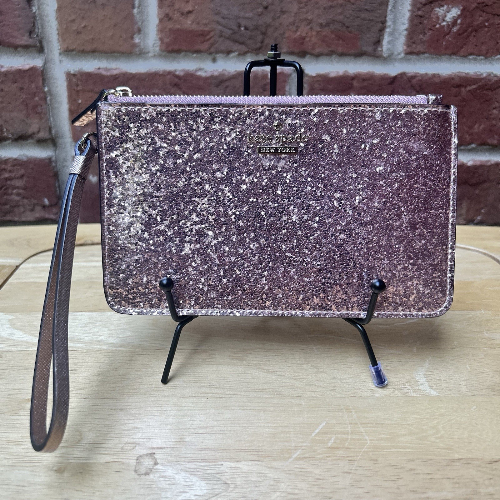 Kate Spade New York Glitter Wristlet – Pink / Rose Gold Sparkle