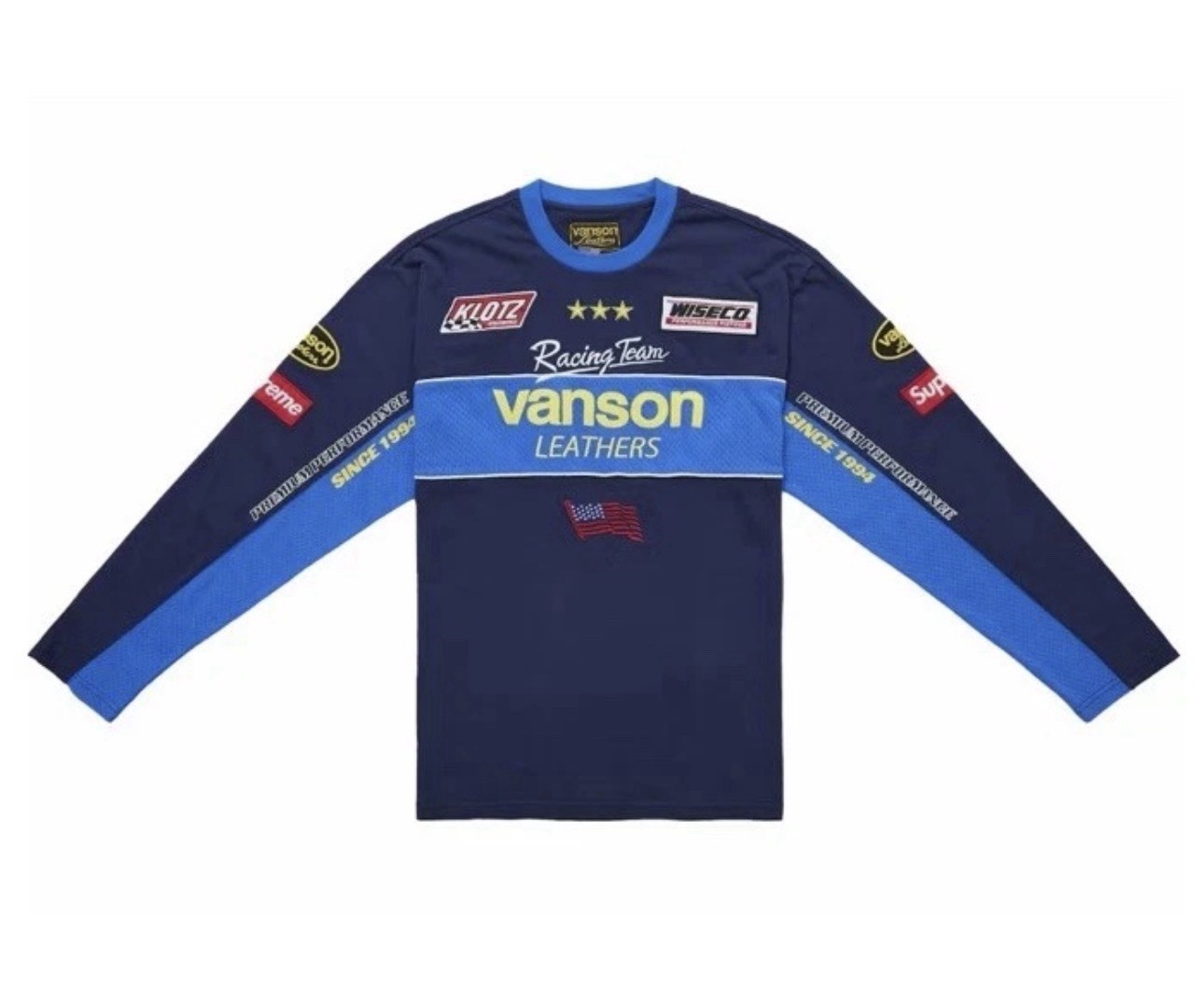 Supreme x Vanson Leathers Long Sleeve Top Navy Size XL (SS26) Patches Embroidery