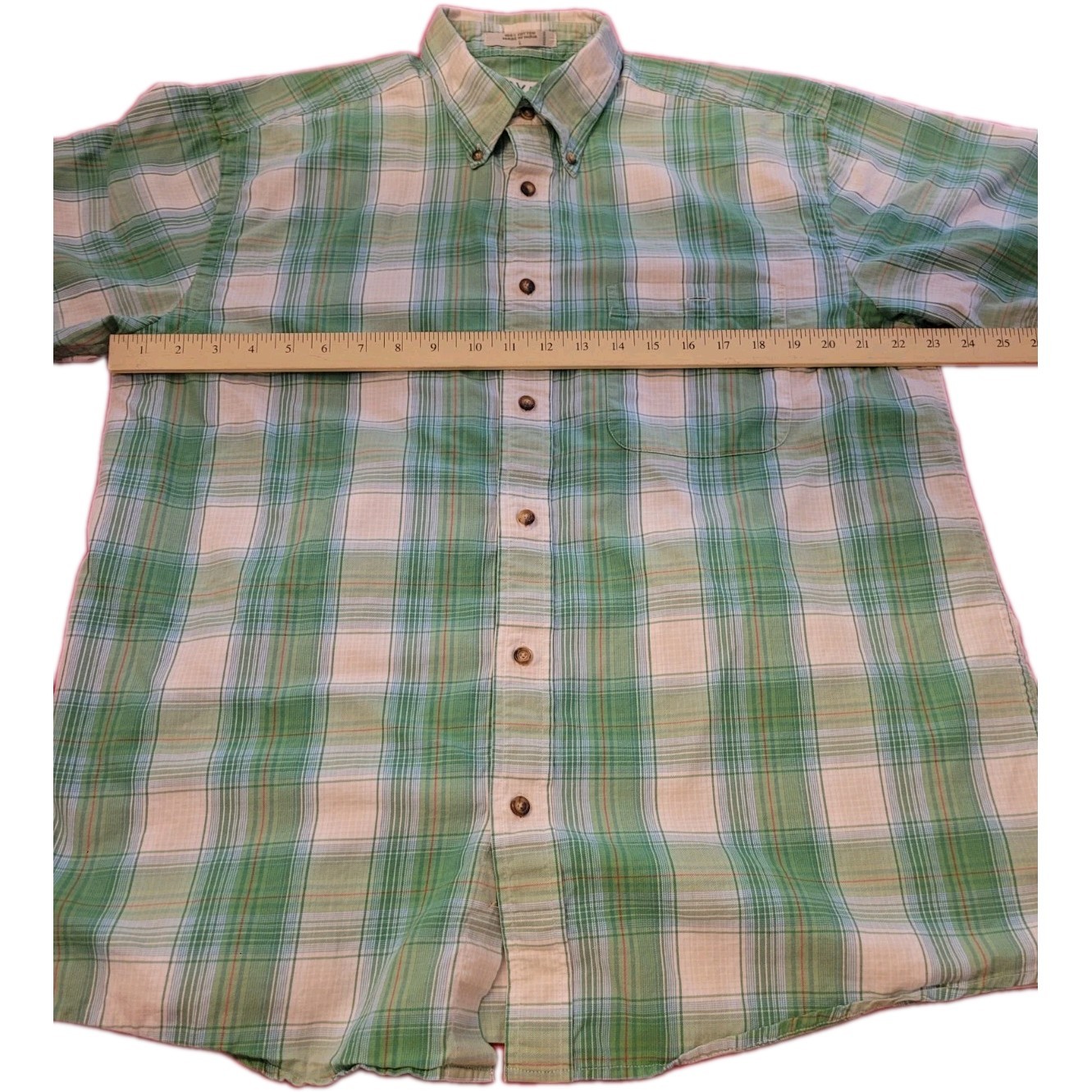 Orvis Green White Cotton Plaid Short Sleeve Button-Up Button-Down Collar L