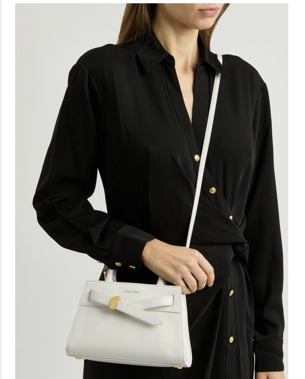 Veronica Beard Mini Dash Leather Top Handle Bag – White