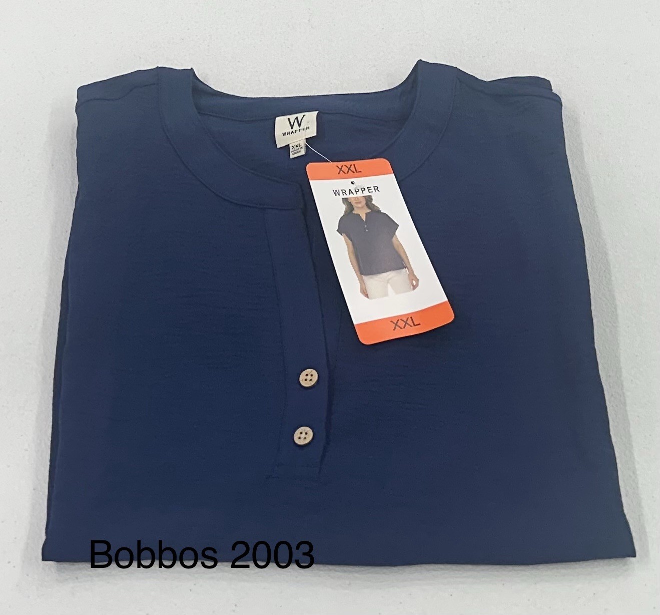 Wrapper Women’s Split Neck Short Sleeve Blouse, Navy, Size XXL