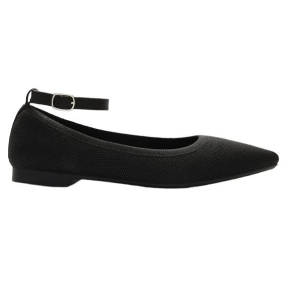 Burudani Black Knit Mary Jane Flats Women’s Size 10 Comfort Slip-On Shoes Pointy