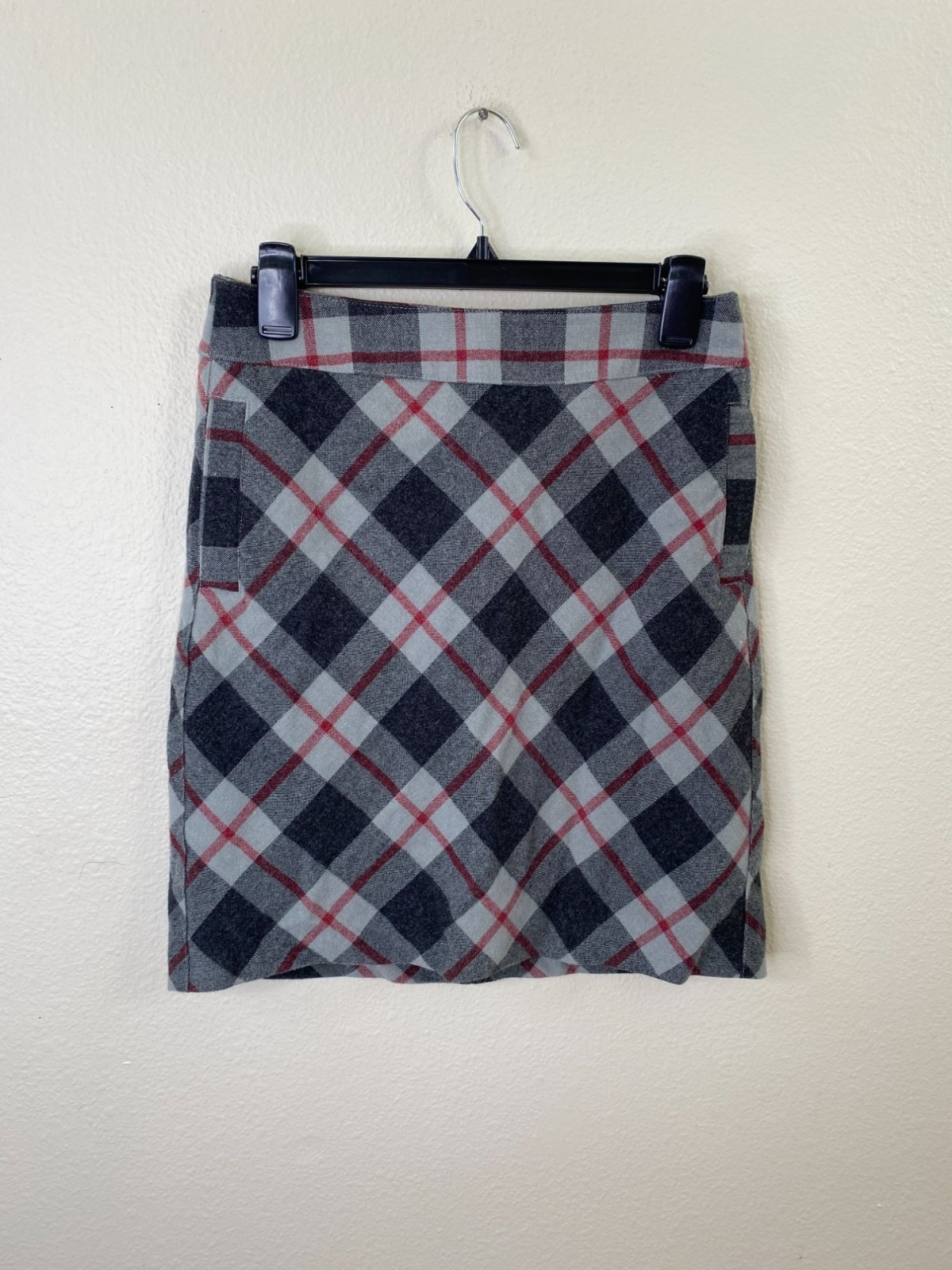 Merona Womens Gray Plaid Acrylic Blend Mini Skirt 2 Acrylic Blend Fully Lined