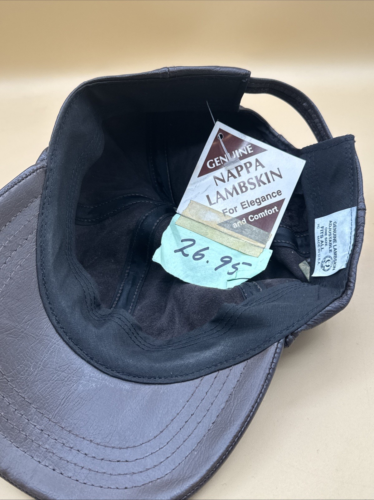 Baseball Cap Adjustable Genuine Nappa Lambskin Brown One Size Fits All