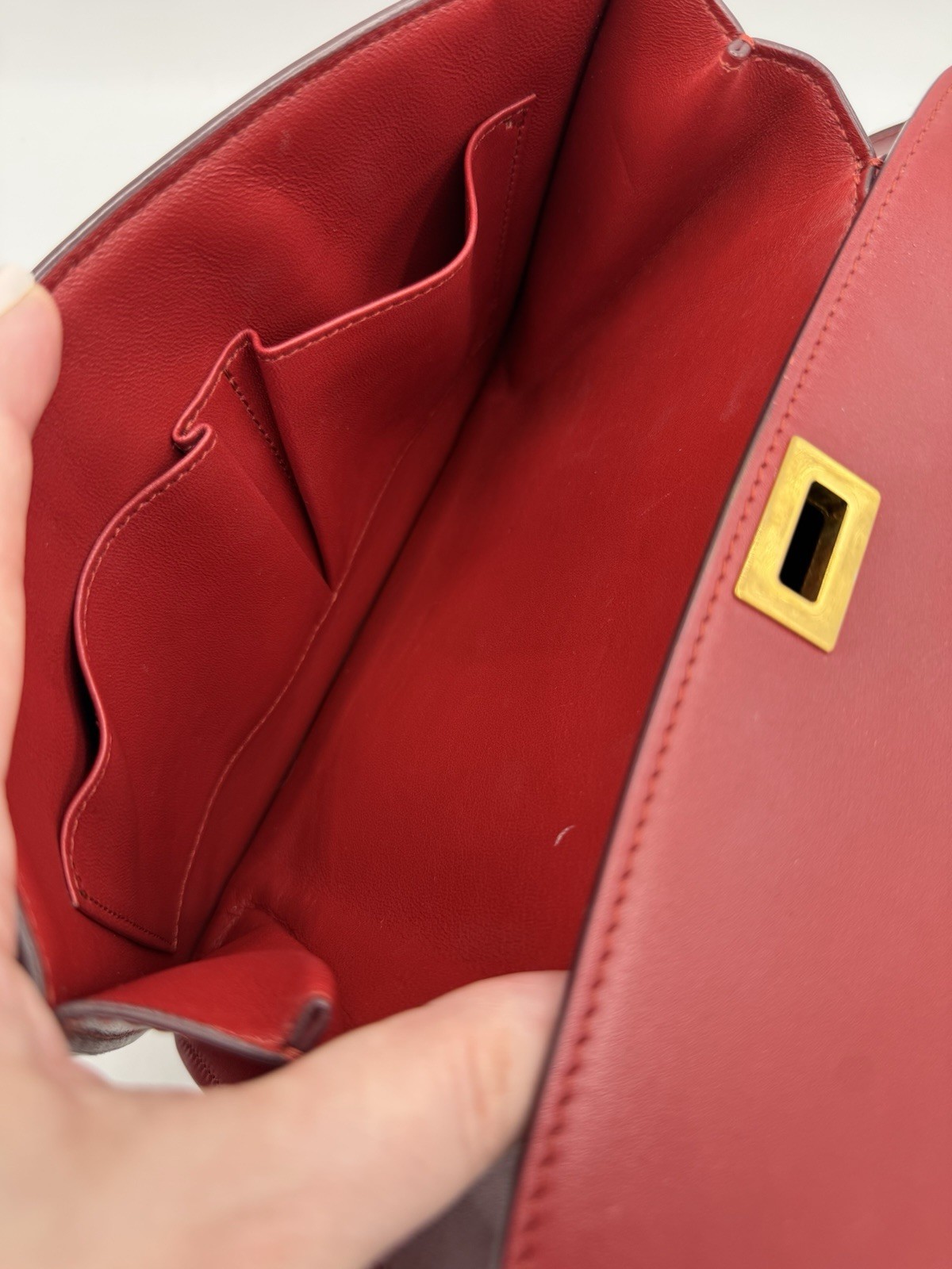 CELINE Classic Box Medium Shoulder Bag Leather Red