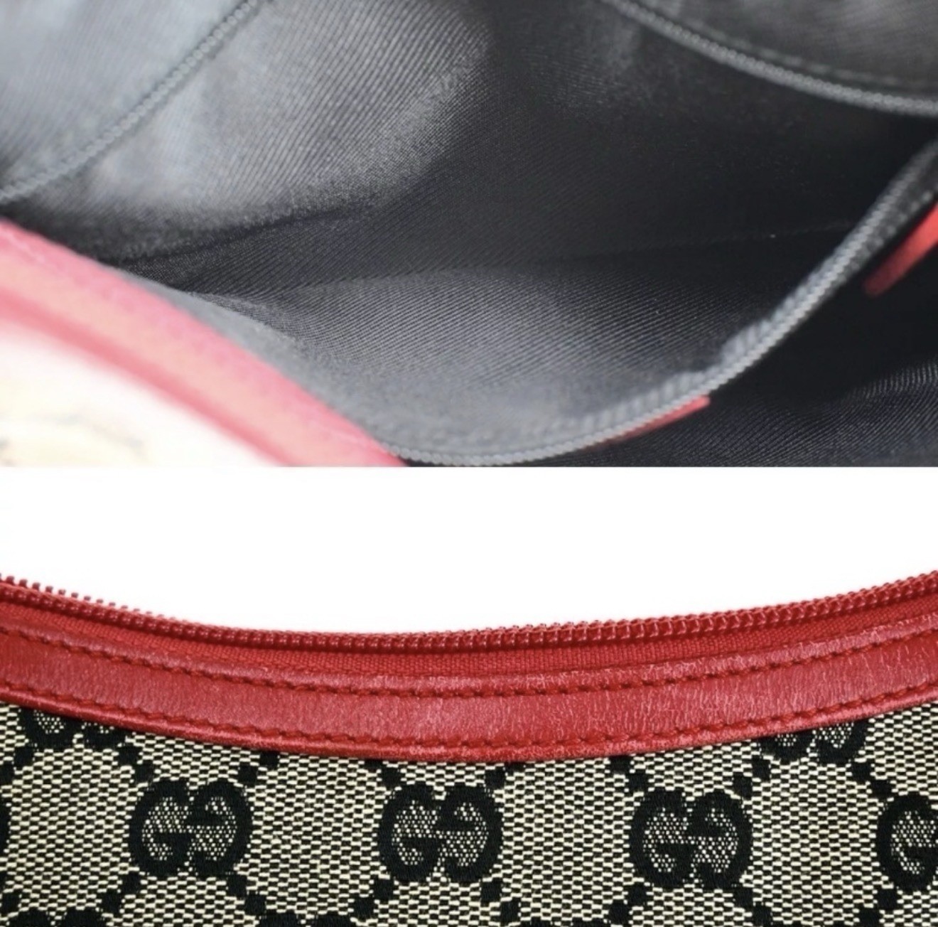 GUCCI Logo GG Pattern Canvas Leather Red Black Gold Shoulder Bag