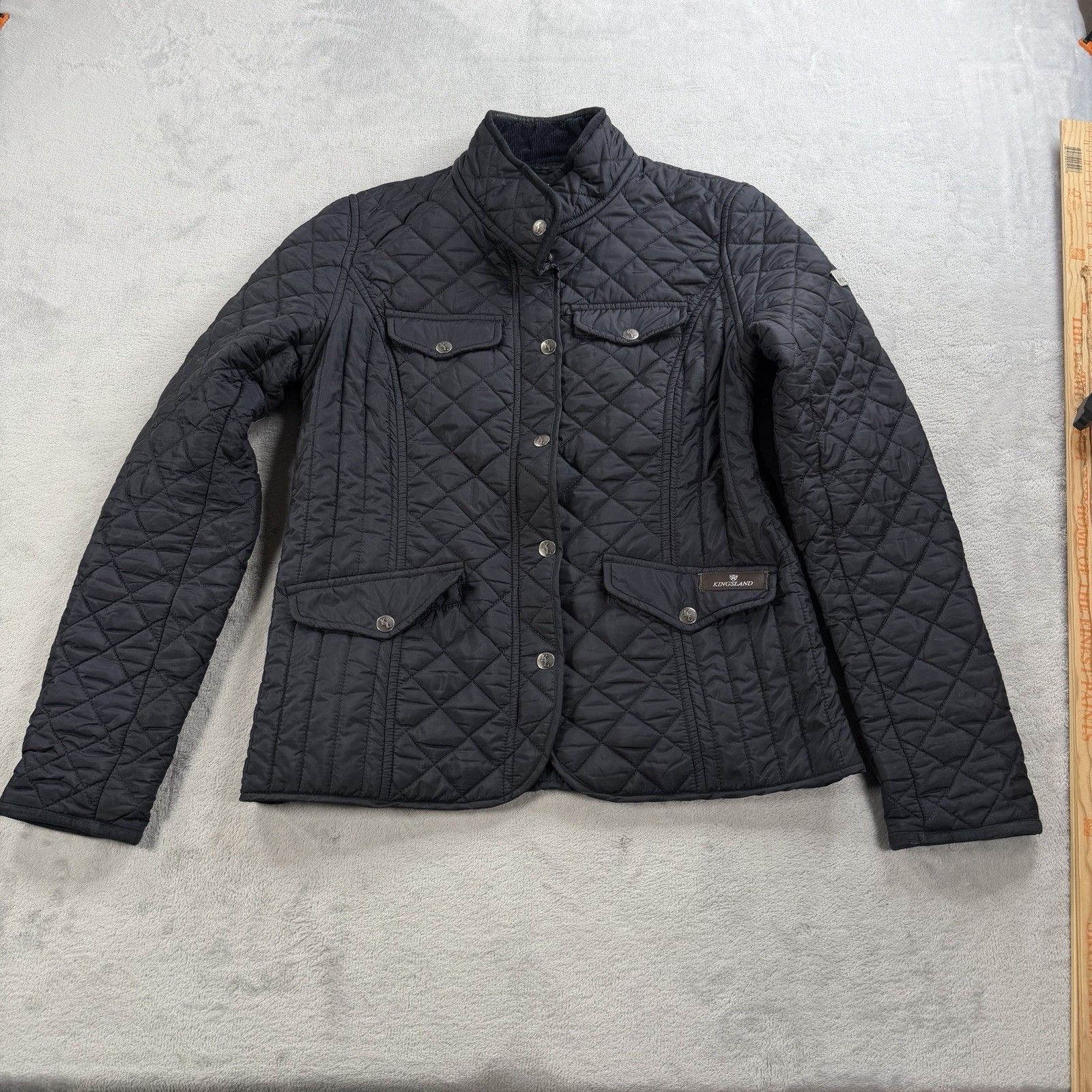 Kingsland Equestrian Black Blue Quilted Equestrian Jacket Womens L Button Zip