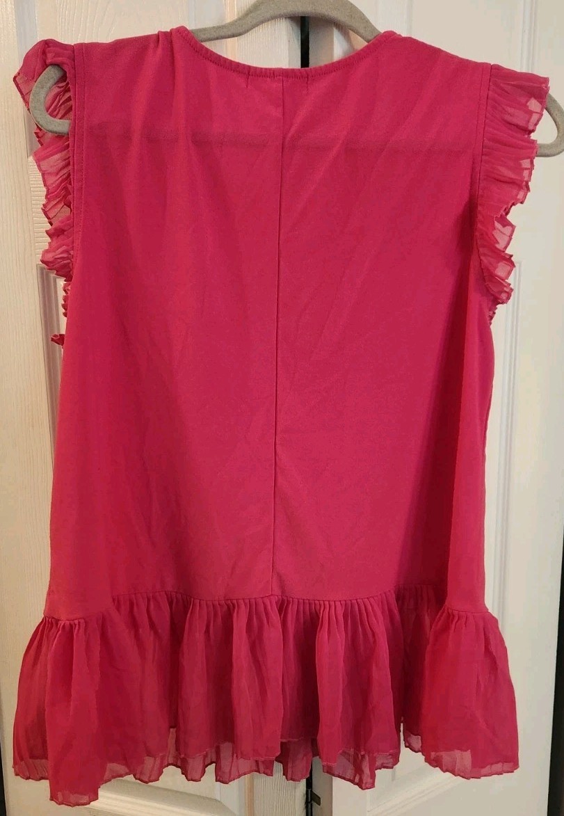 Pink Flutter Sleeve 89th + Madison Top Blouse Large Romantic Ruffled Office