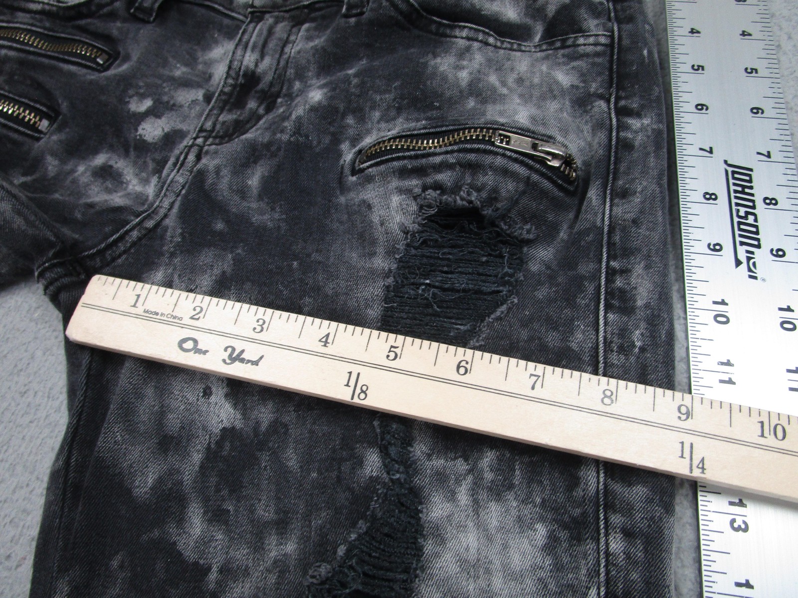 Guess Jeans Mens 30 Black Gray Acid Wash Cargo Skinny Moto Zipper Distressed