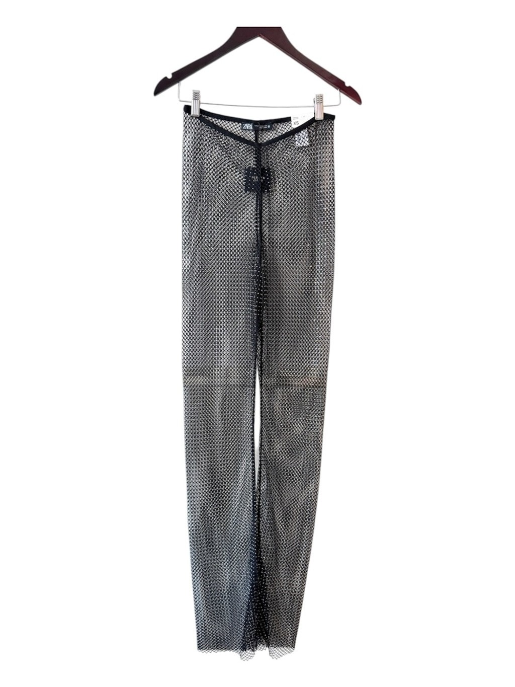 NWT Zara Rhinestone Shimmery Mesh Pants Black Size X-Small 9860/225