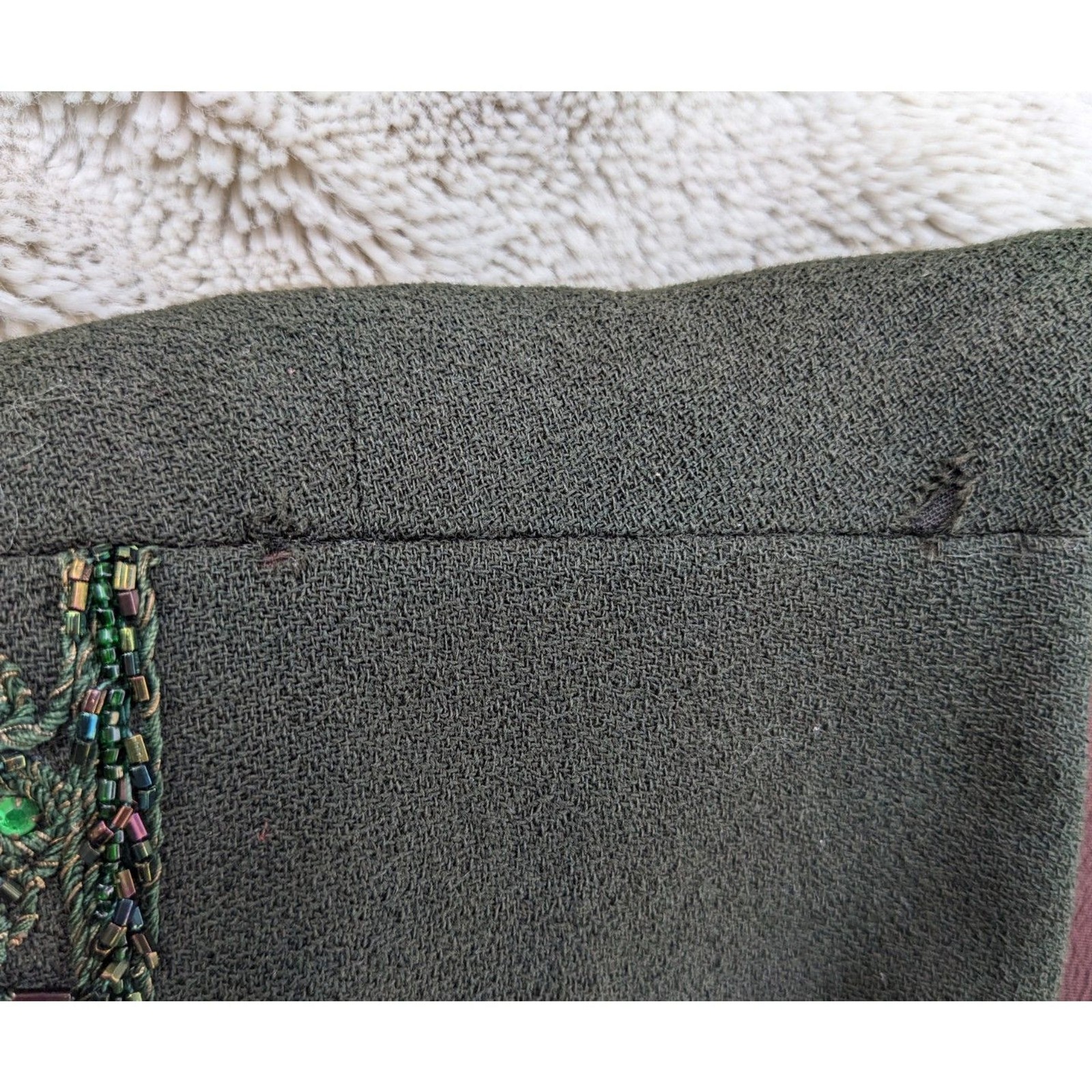 VTG 30s/40s Benham Original Beaded & Crystal Embellished Green Wool Jacket, Sz 8
