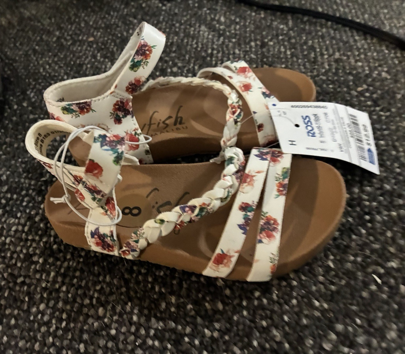 Cat & Jack Girls Floral Strappy Sandals White/Multicolor Hook & Loop US 8