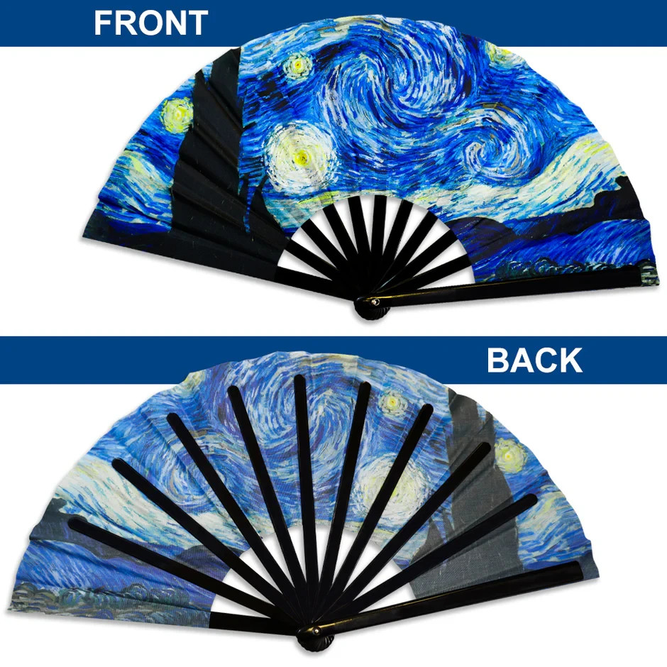 Starry Night Van Gogh XL Clack Fan Folding Art Fan Festival Rave Gift Hand Fan