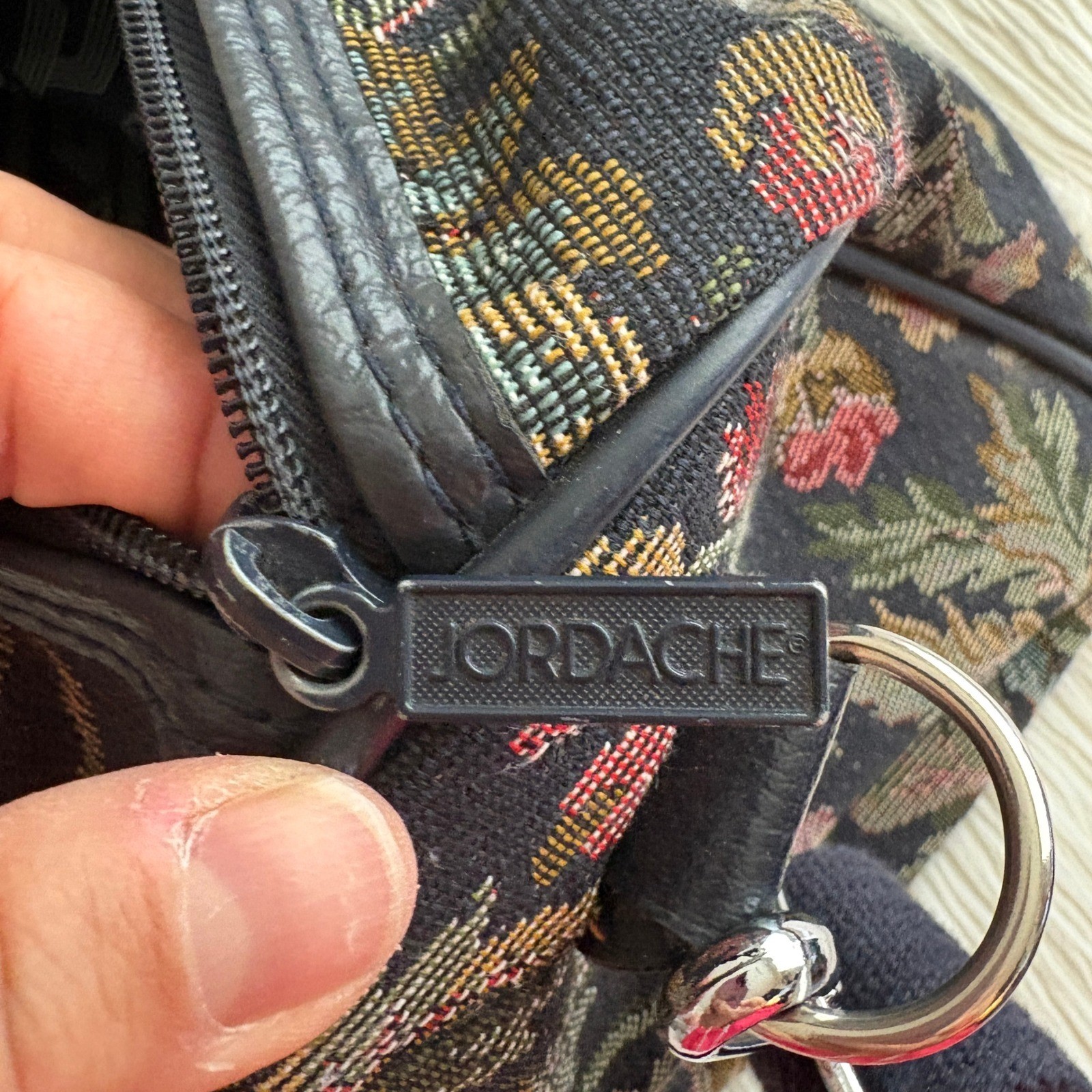 Jordache Floral Tapestry Weekender Bag Black Vtg Multi Travel Duffel Carry On
