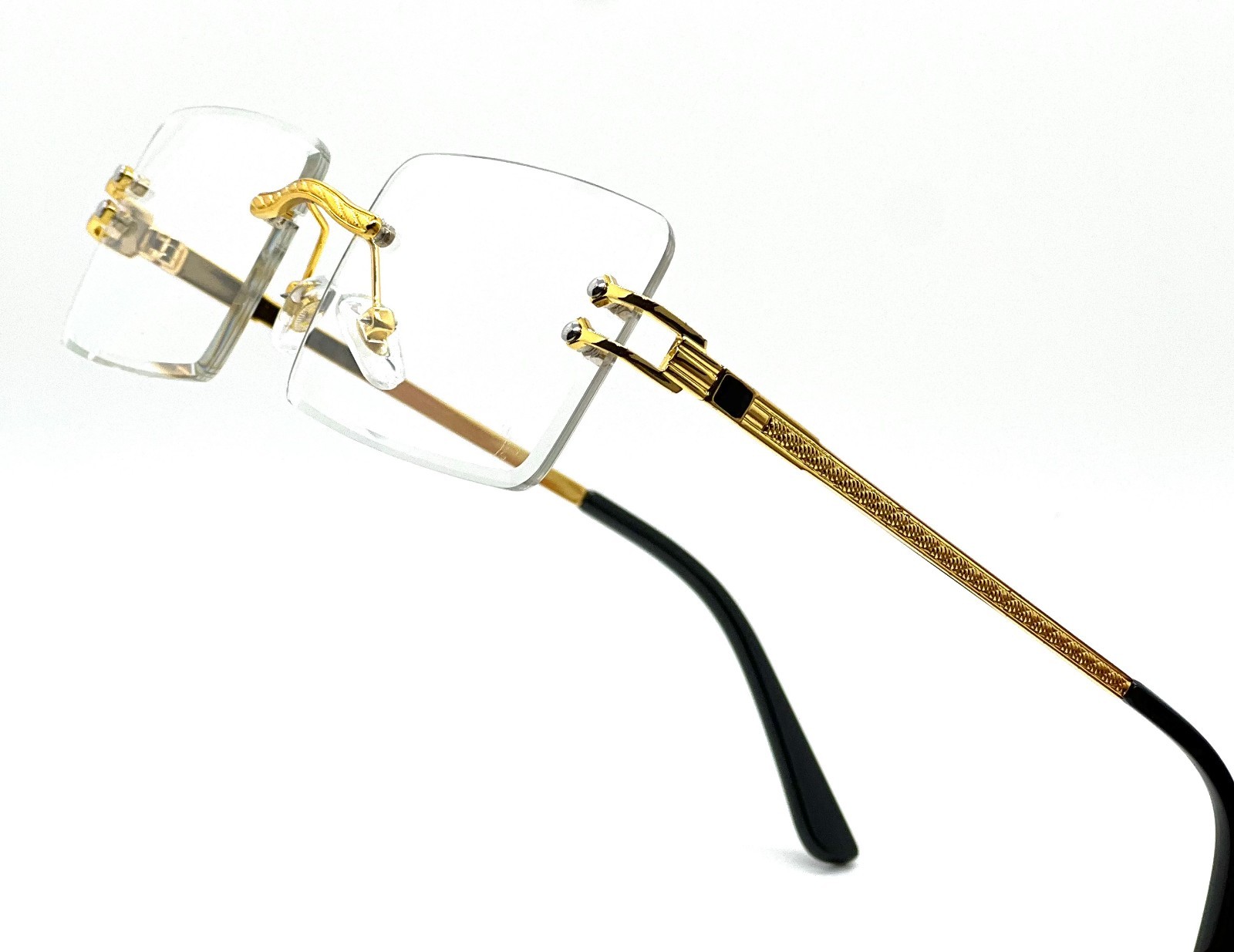 Hip Hop Glasses Clear Lens Gold Frame Rimless Square Shades Migos Quevo Style