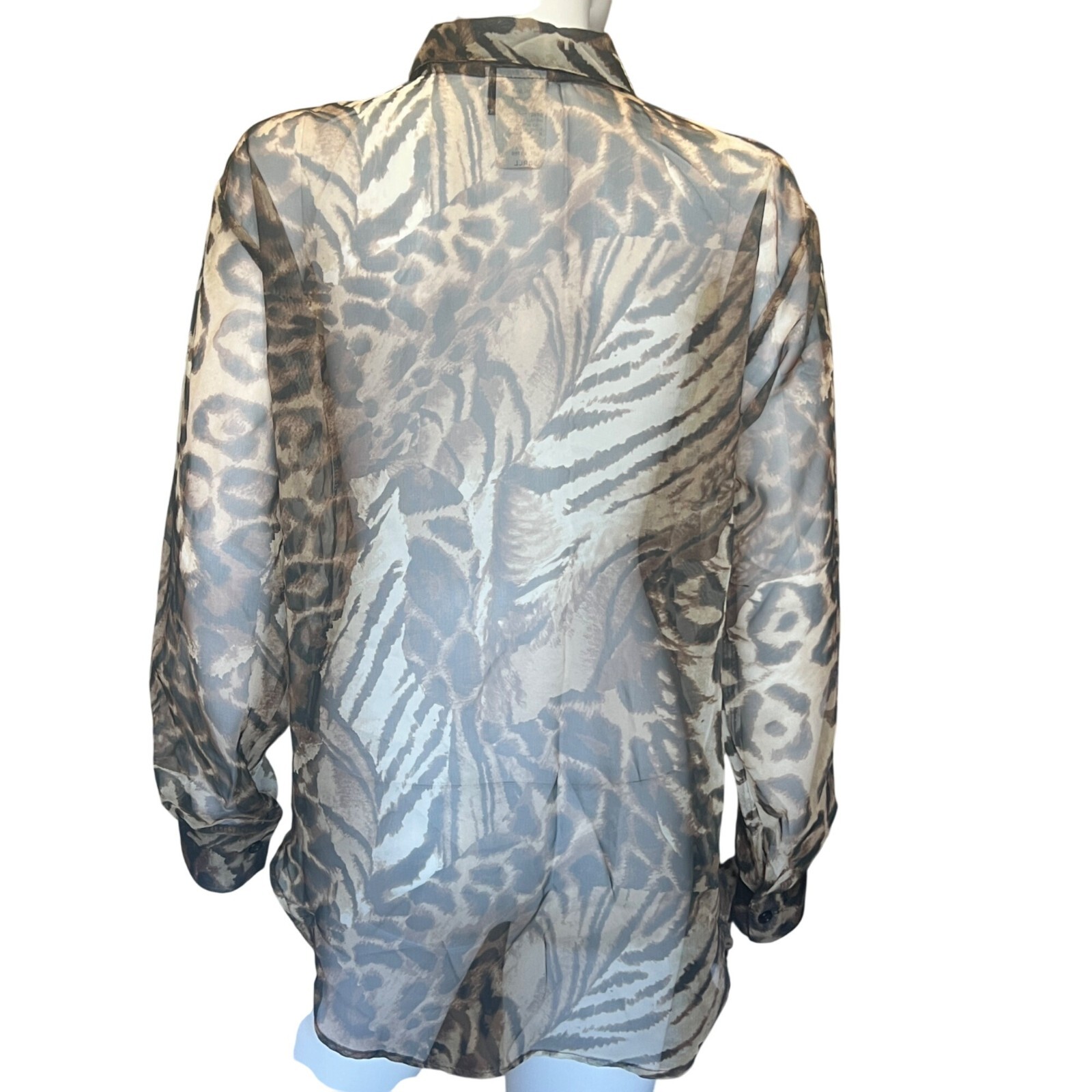 Via Max Sheer Leopard & Zebra Print Button-Up Blouse Vintage Womens Small