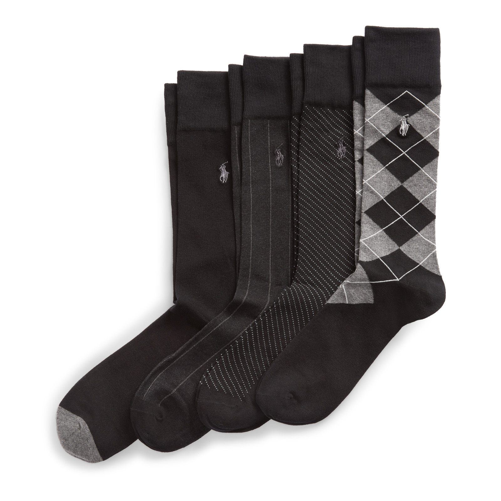 Ralph Lauren 4 Pack Dress Socks for Men Flat Knit Fabric With Different Patterns