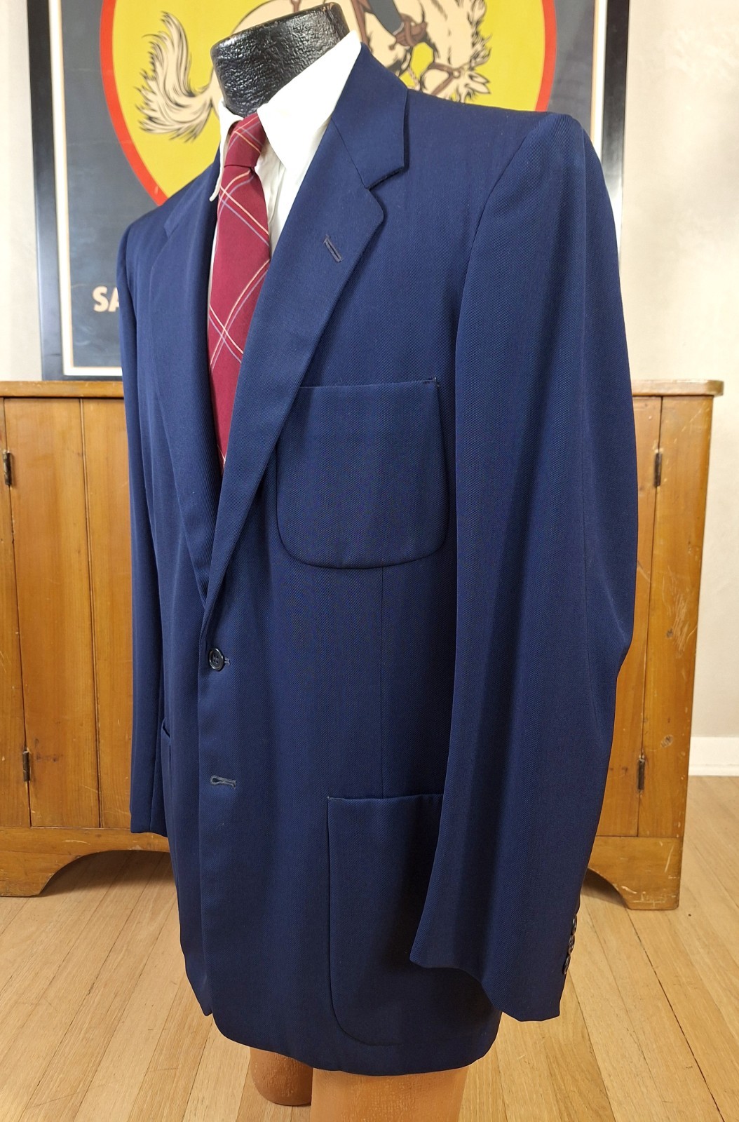 VTG Classic 1950s Rayon Gab Dark Blue 2 PC Suit. 40-41 NICE