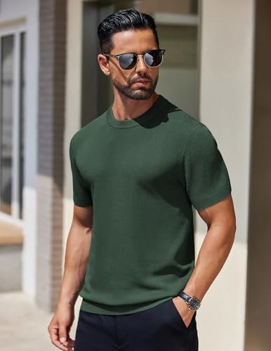 Coofandy T Shirt Crew Neck Textured Short Sleeve Solid Mens Knit TShirts