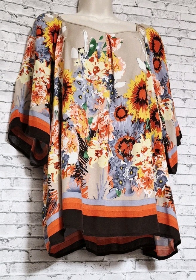 Unique Spectrum Womens Plus Size 2X Floral Sunflower Tunic Top Boho Festival