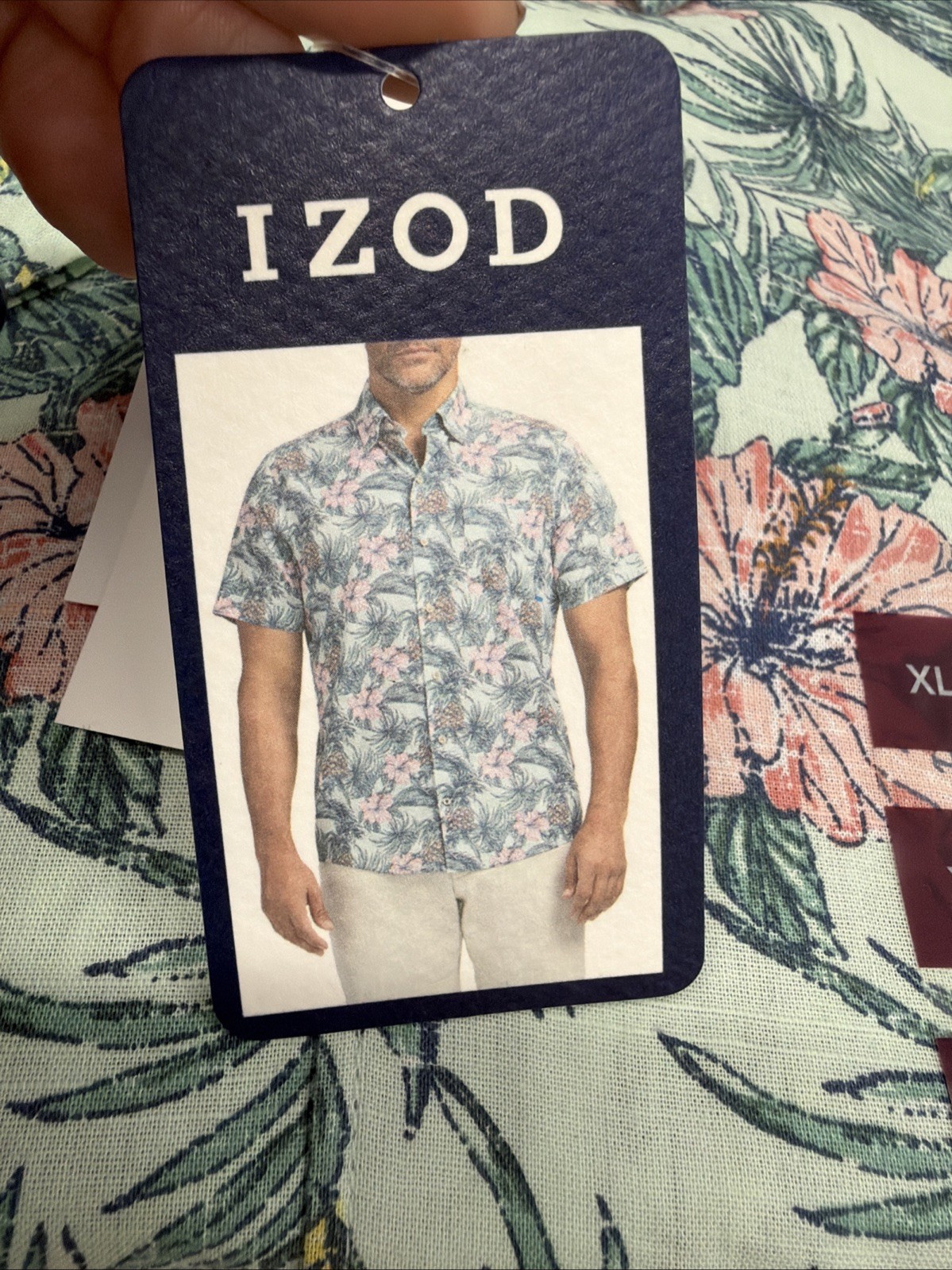 Men’s Size XL, IZOD Saltwater Short Sleeve Dress Shirt, Green, Floral , New