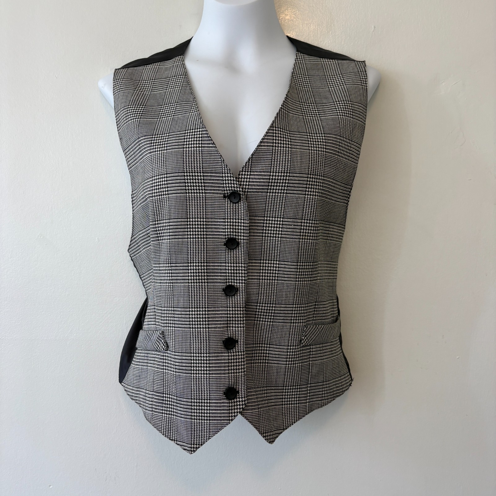 Vintage Norton McNaughton Black White Houndstooth Button Vest Womens 12