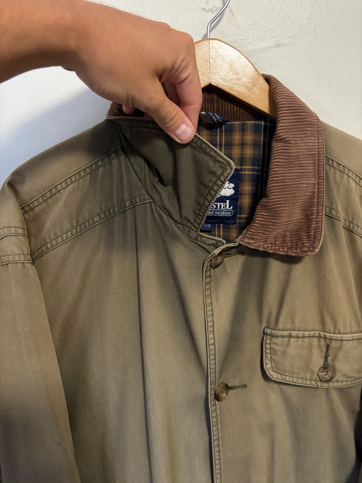 Vintage 90s Sun Faded Green Chore Barn Coat Field Jacket Flannel Lined Large