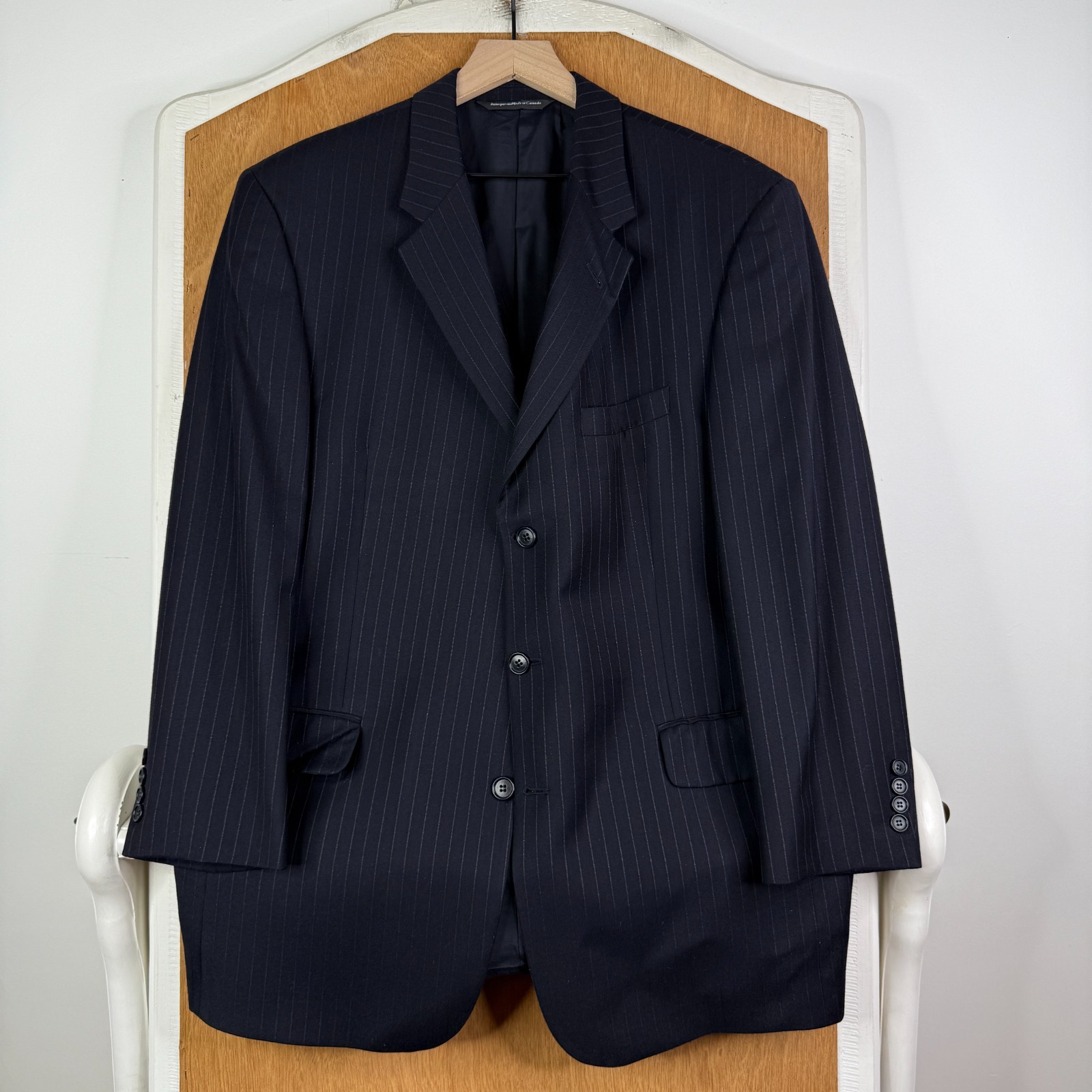 Coppley Suit Mens 42L Navy Blue Pinstripe 3 Button Ermenegildo Zegna Cloth 36×30