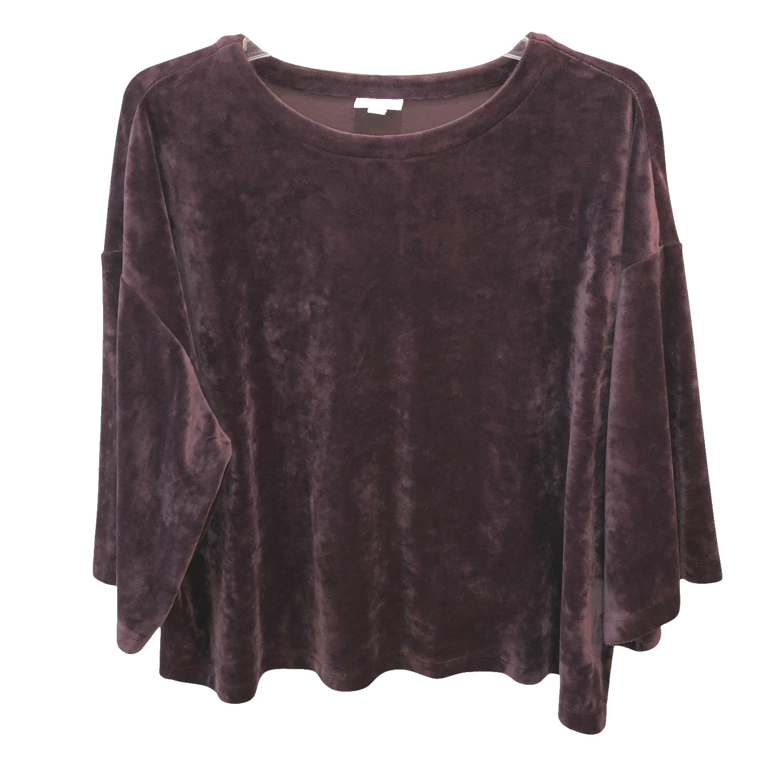 J Jill Women XL Purple 3/4 Wide Sleeve Velour Super Soft Boxy Top Purejill Shirt