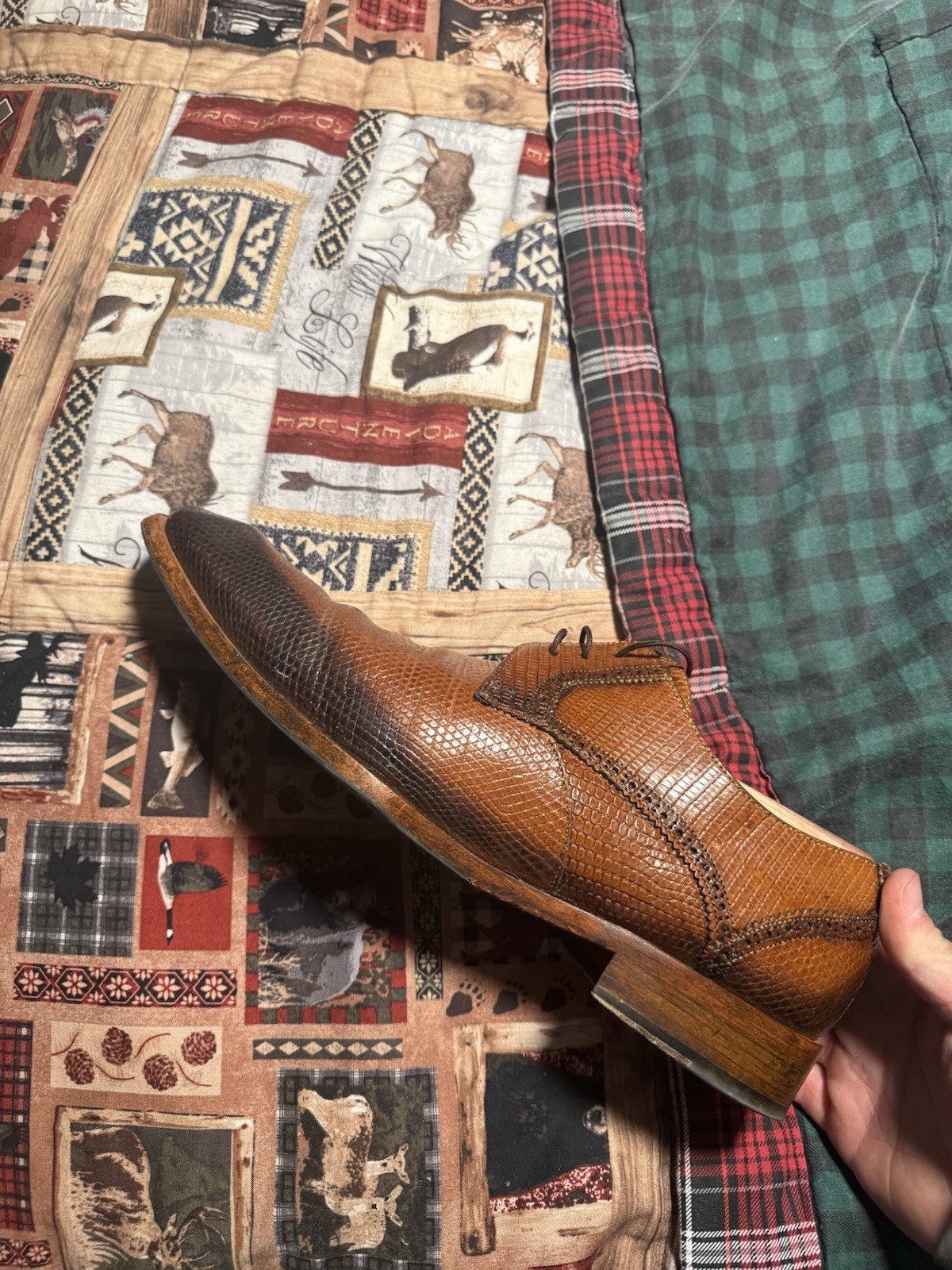 Mezlan Brown Lizard Leather Oxford Dress Shoes Cap Toe Lace-Up Men’s 11.5 M