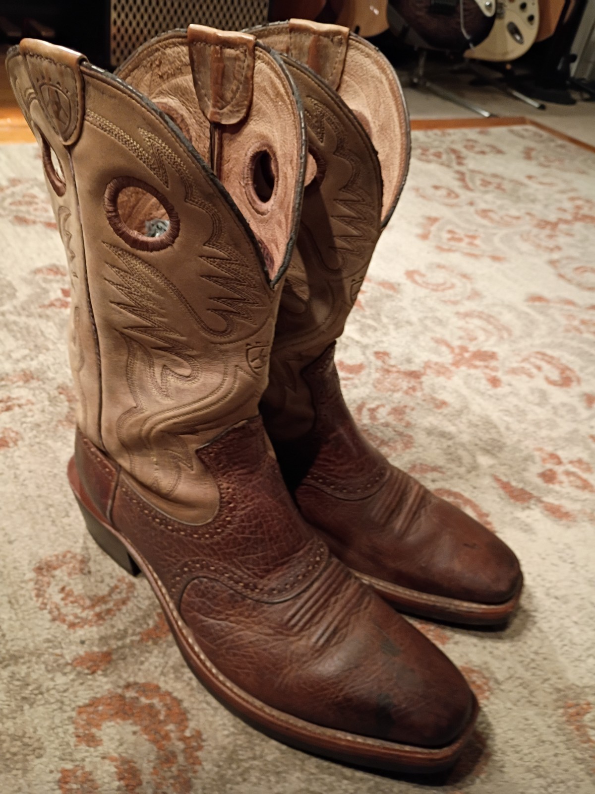 ARIAT ROUGHSTOCK BROWN BULLHIDE LEATHER SQUARE TOE COWBOY BOOTS #34828 MEN’S 13D