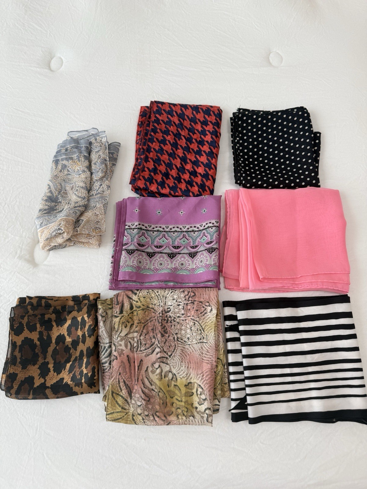 Lot of 7 Assorted Fashion Scarves Sheer Chiffon Mixed Prints Colors Women