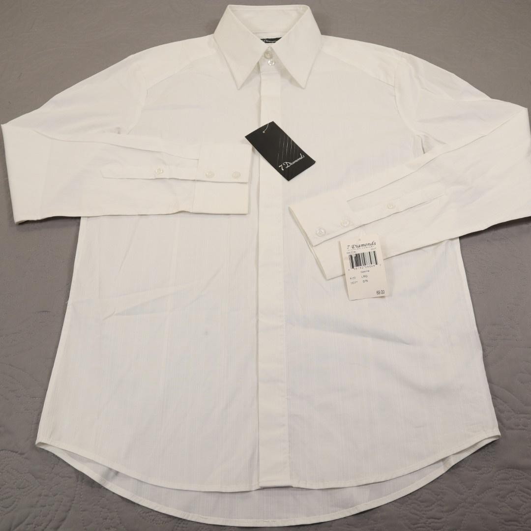 New 7 Diamonds Satellite Dress Shirt Men Large White Stripe Stretch Cotton Woven