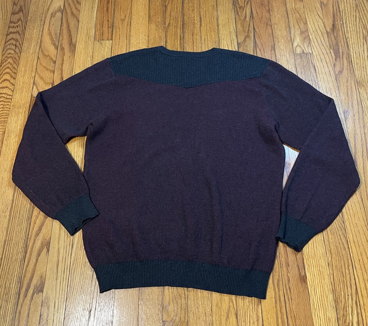 Agave Denim Kestrel Crew Neck Sweater Ribbed Cotton Burgundy Dark Gray Size XL