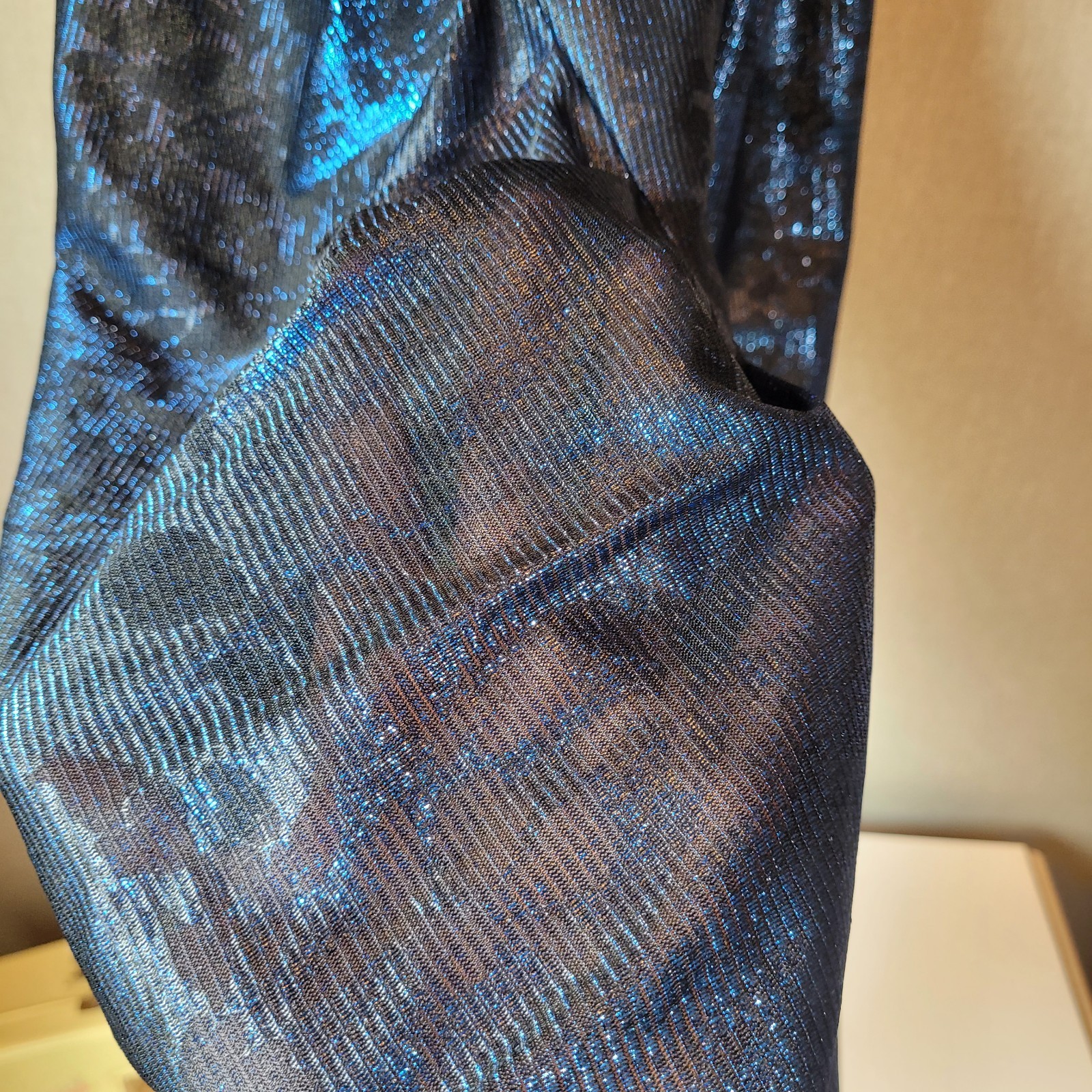NWT VTG 80s Wayne Diamond Metallic Blue Mock Neck Tulip Midi Dress 5/6