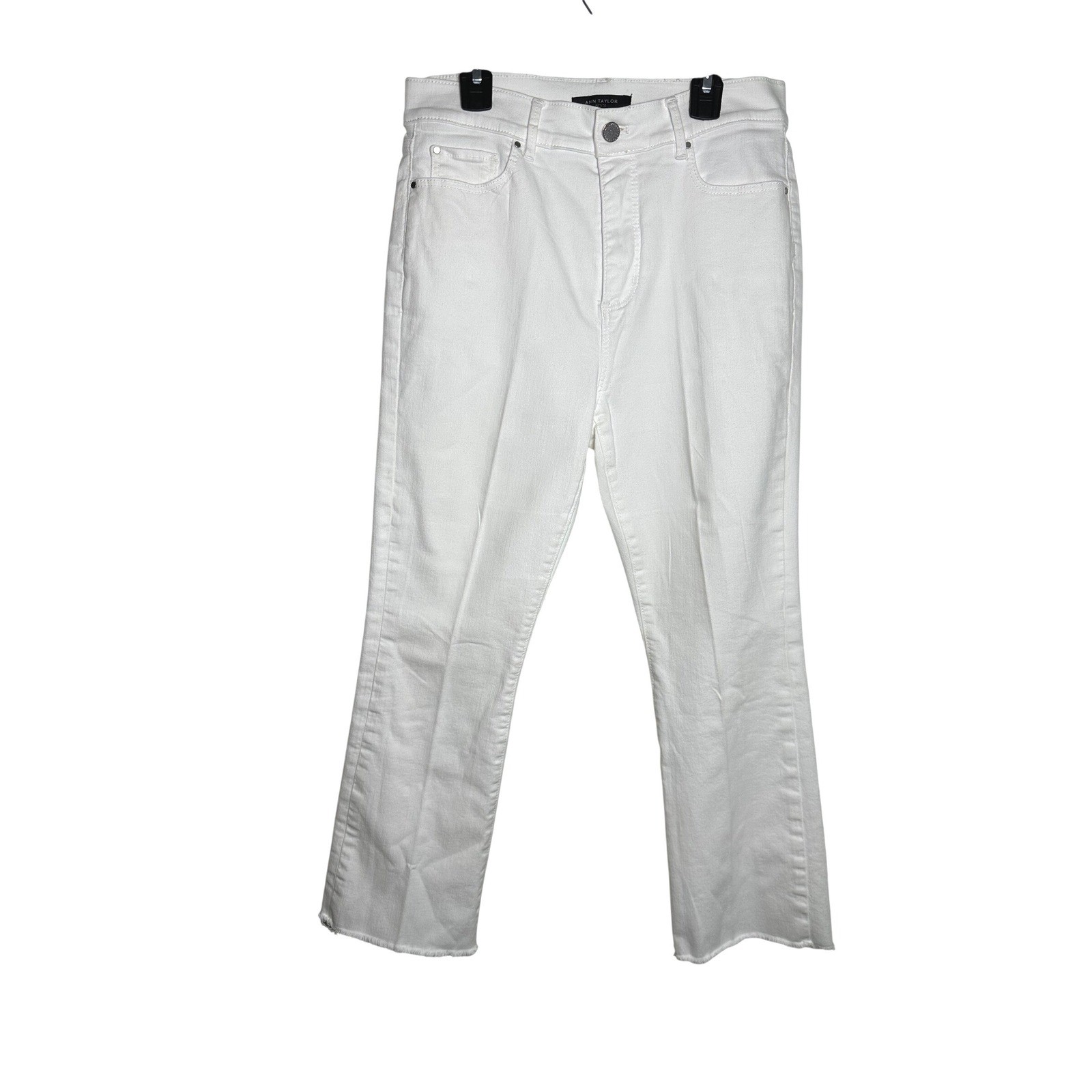 Ann Taylor White Boot Crop Jeans High Rise Raw Hem Petite Size 6P
