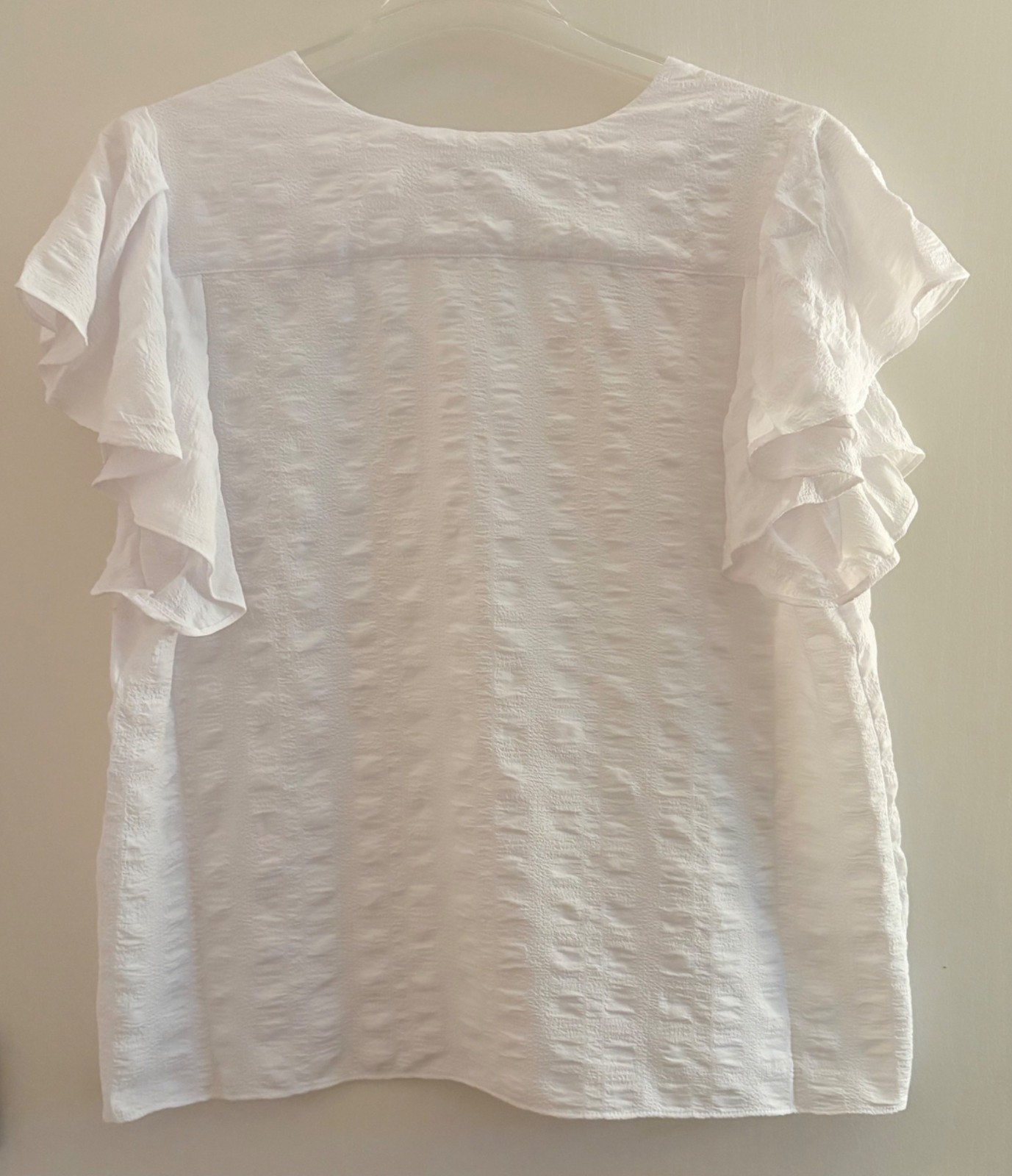Counterparts White Textured V-Neck Top Blouse Flutter Sleeves XL Peasant Beach