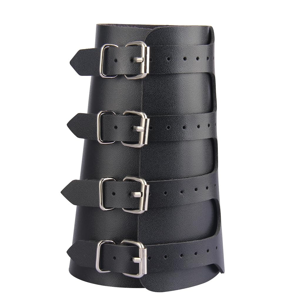 HOEACXY Viking Bracers for Men Medieval Leather common, HBR012-4BUCKLE-BLACK