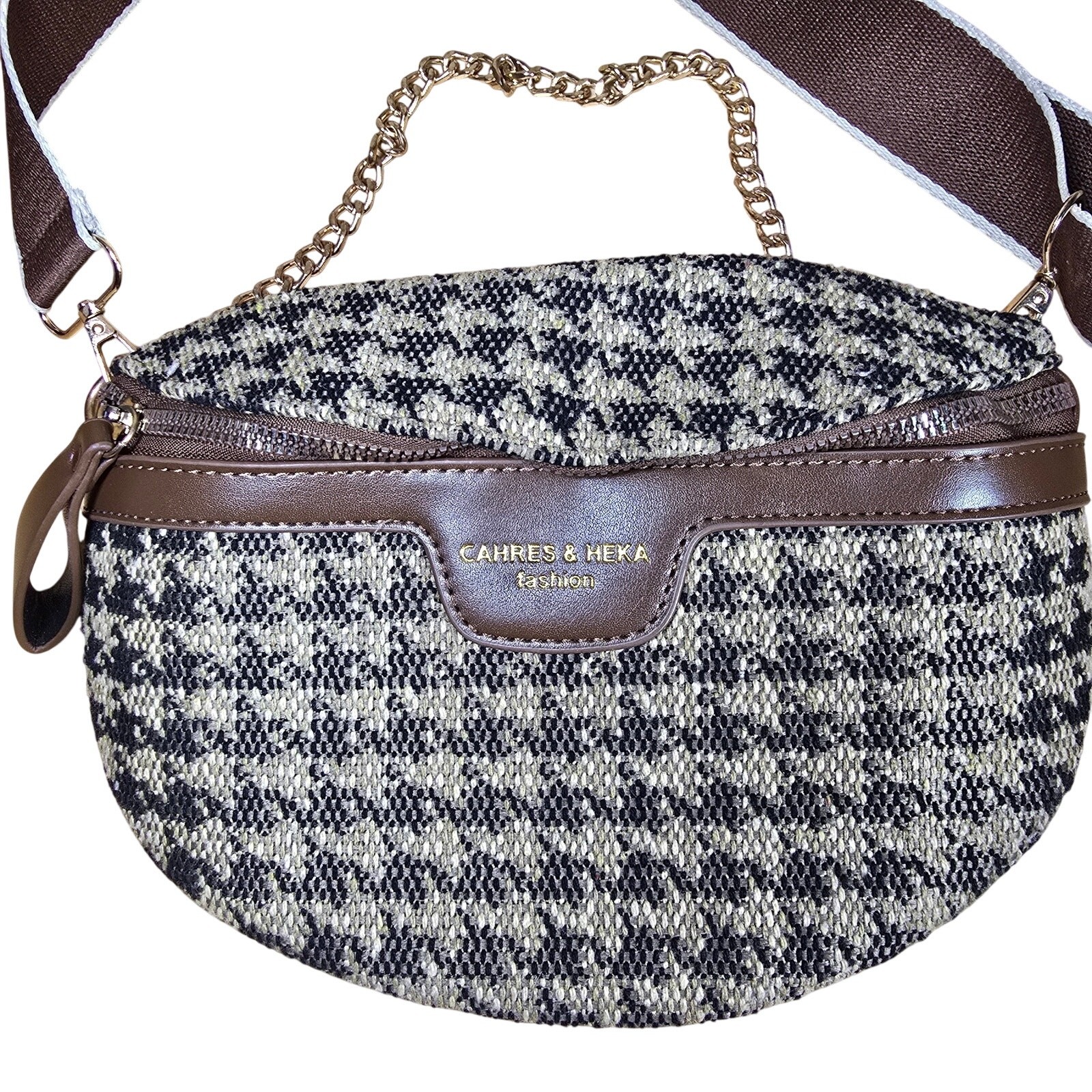 NWOT Cahres & Heka Houndstooth Crossbody Bag with Chain , Shoulder Strap 10x7x3