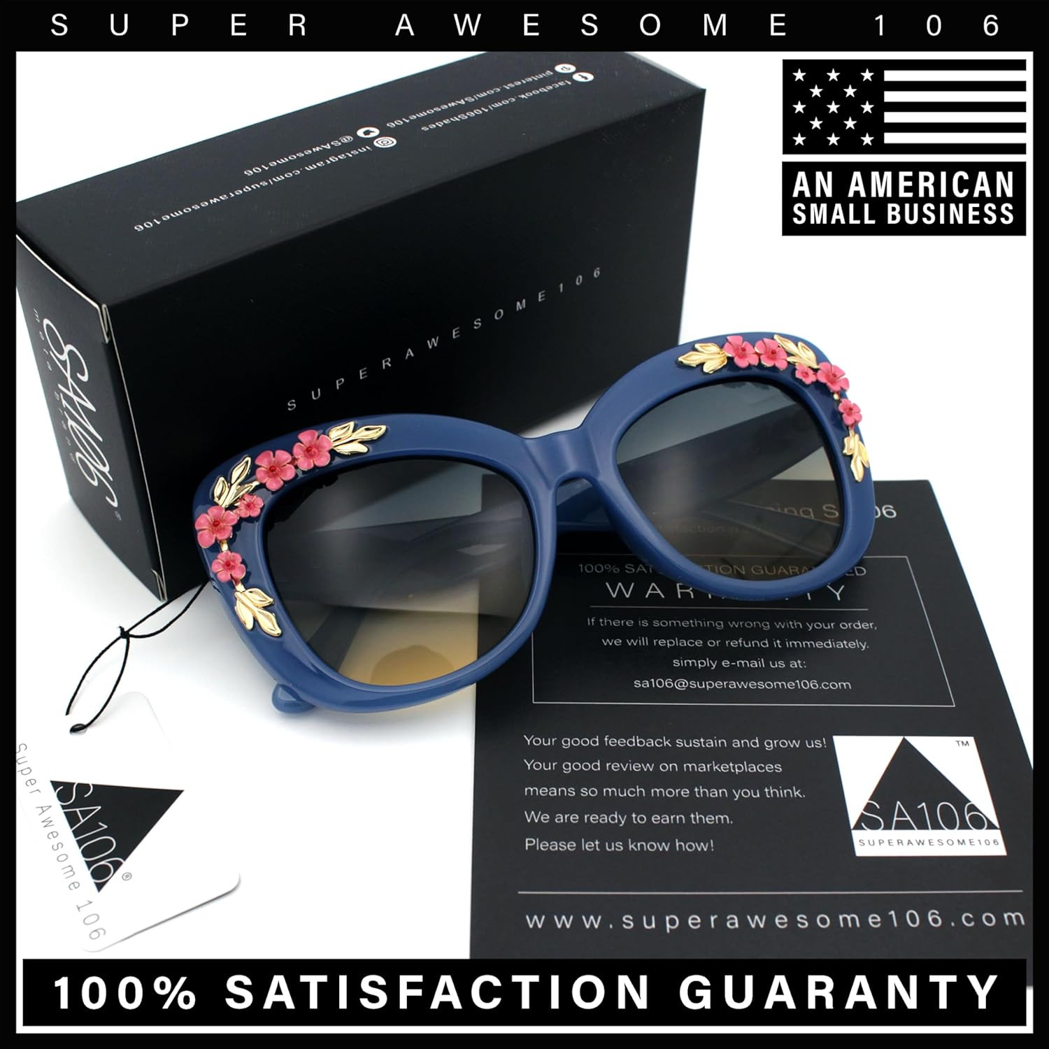 SA106 Womens Metal Flower Foliage Jewel Brow Trim Oversize Cat Eye Sunglasses