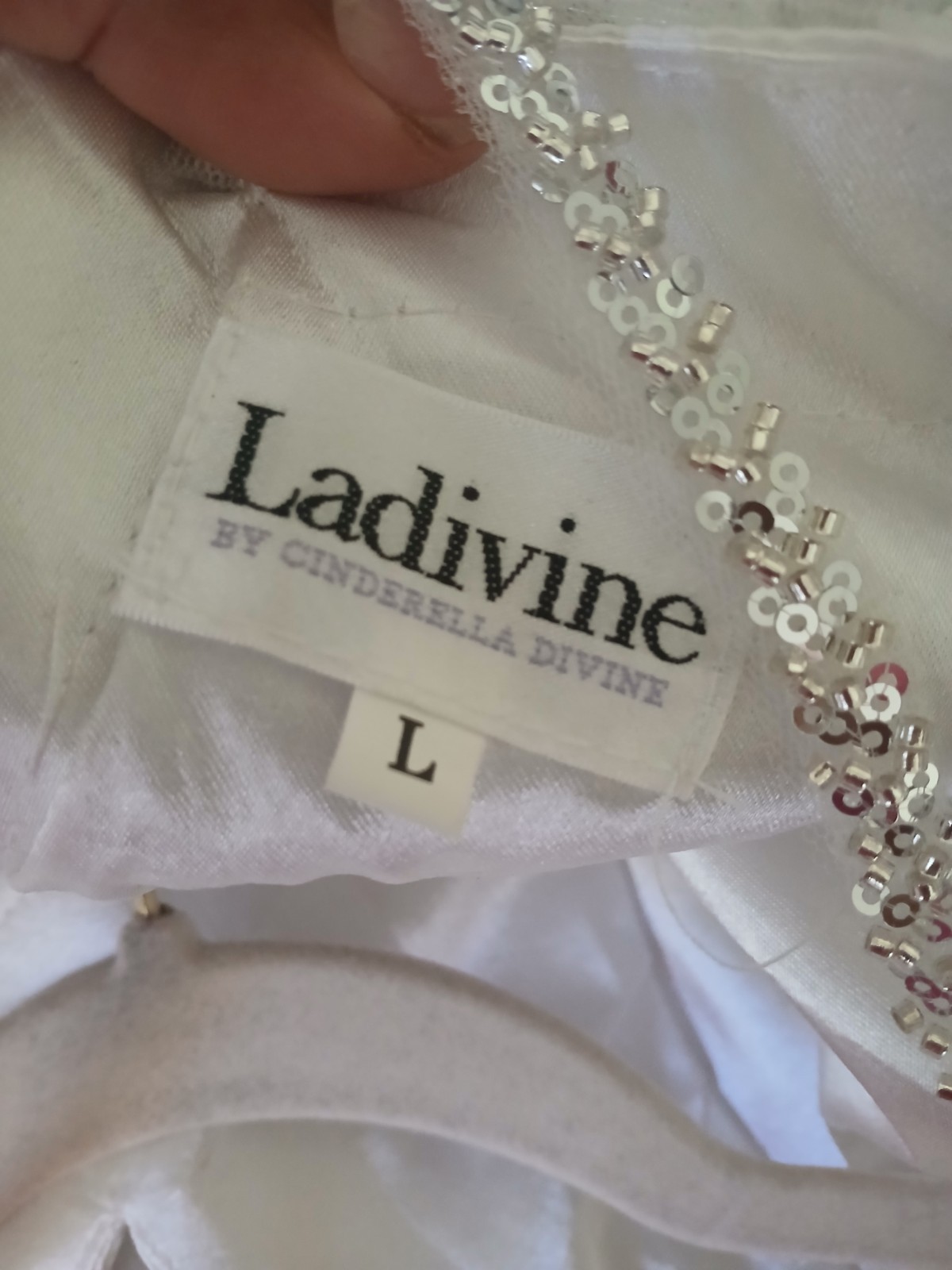 Ladivine Cinderella Divine White Silver Sequin Homecoming Dress Corset Back (L)