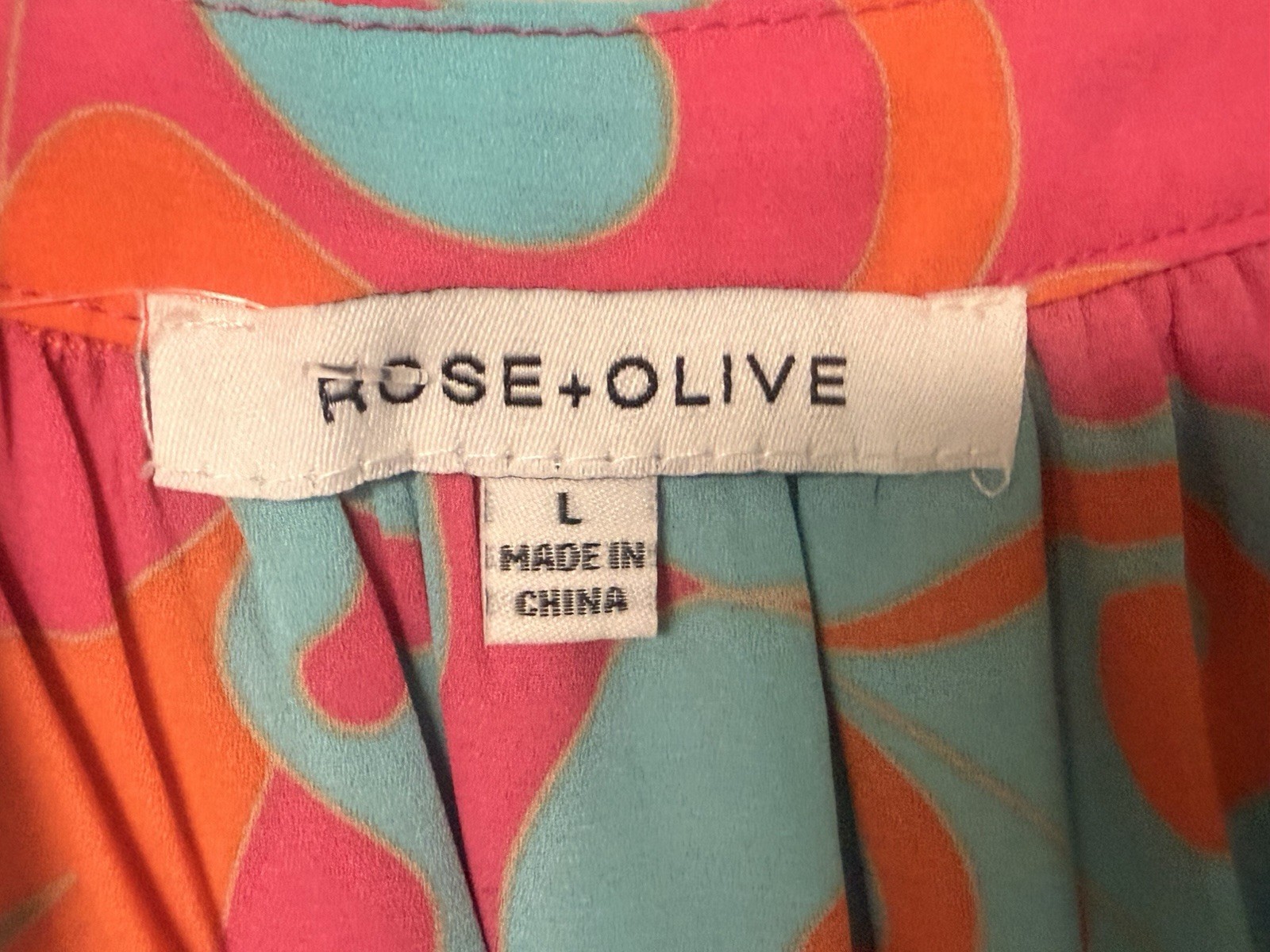 Rose & Olive Womens Size Large Pink Orange & Turquoise Printed Sleeveless Blouse